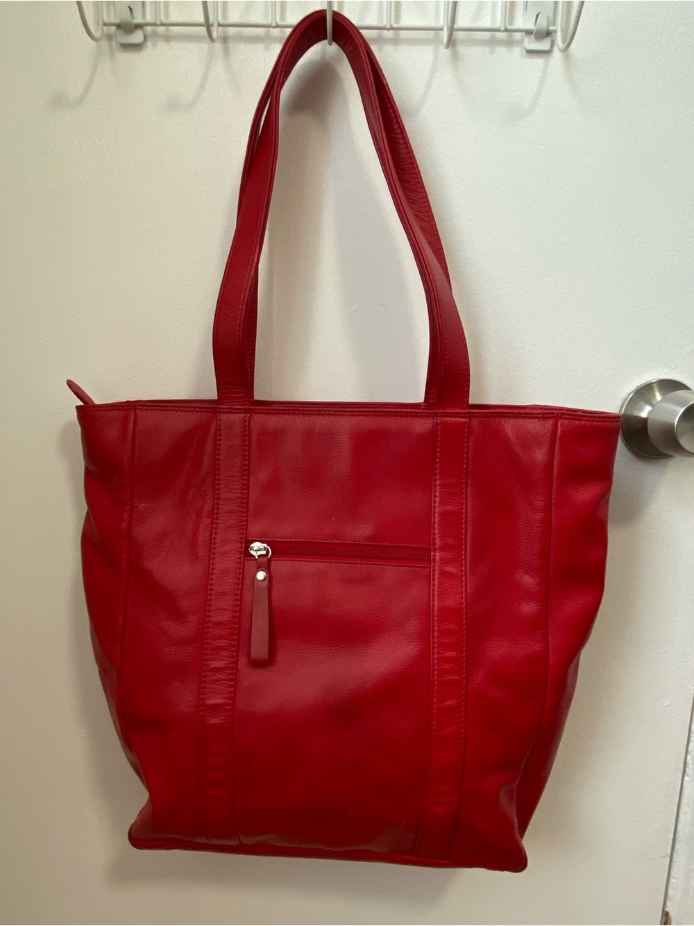 Vintage Lederer De Paris Red Leather Shopping Tote Purse Bag
